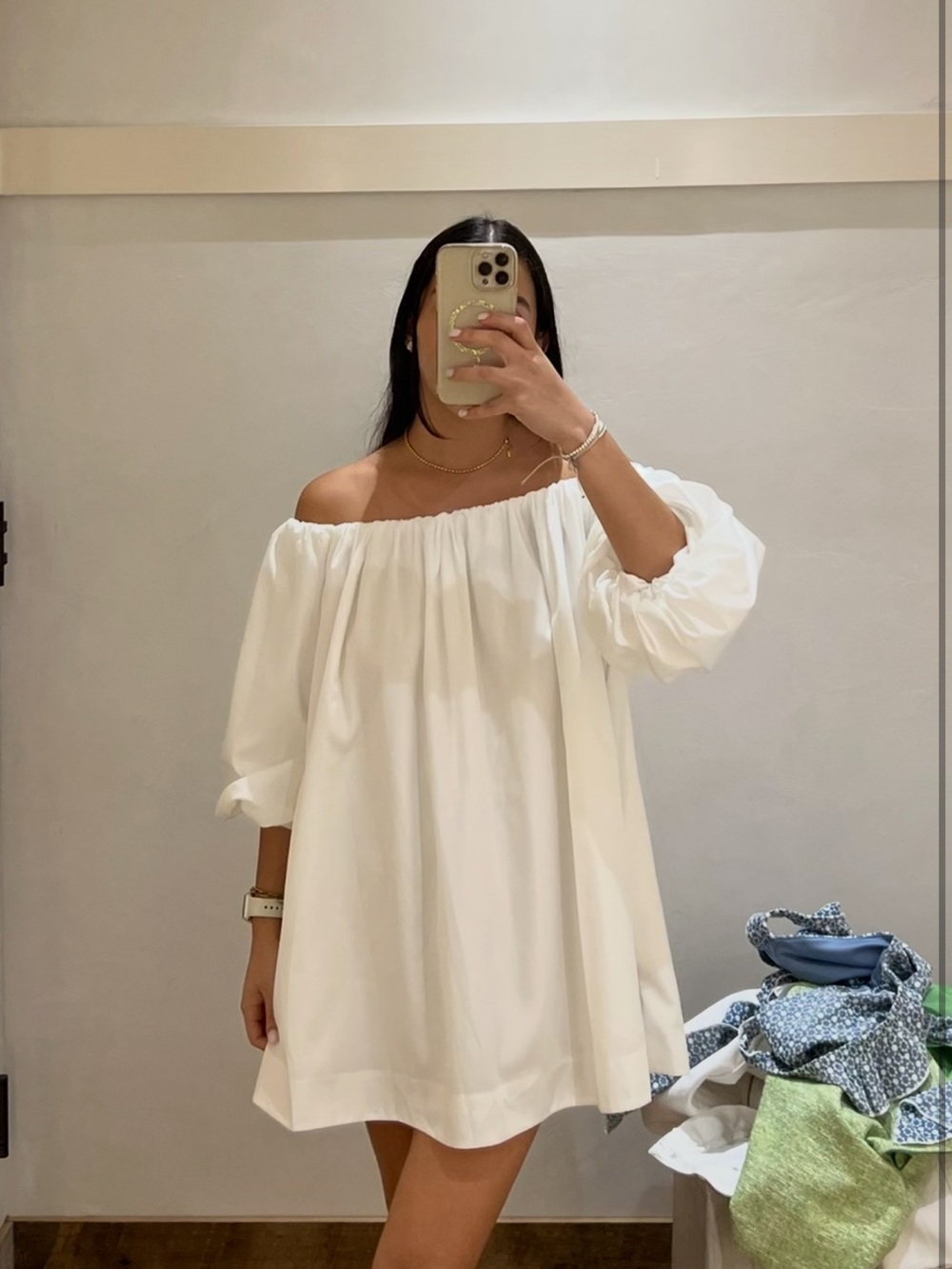 Anthropologie White Off-the-Shoulder Mini Dress